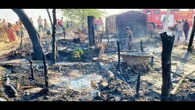 The gutted remains of a hut which perished in the fire. (HT Photo)