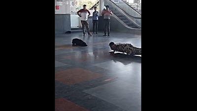 The video, taken from Instagram, shows the dog imitating a CISF jawan’s exercise routine at a metro station in Delhi. (Instagram/@bharatdefenders)