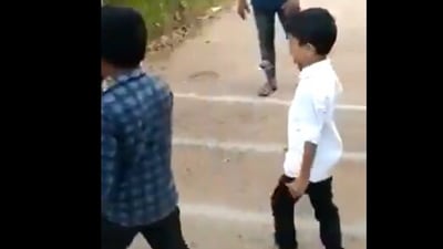 The image, taken from the viral Twitter video, shows the kid in the lemon spoon race. (Twitter/@ValaAfshar)