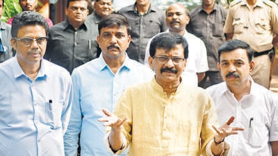 Shiv Sena (Uddhav Balasaheb Thackeray) leader and MP Sanjay Raut addresses the media after meeting Nationalist Congress Party (NCP) chief Sharad Pawar (Bhushan Koyande/HT PHOTO) Shiv Sena (Uddhav Balasaheb Thackeray) leader and MP Sanjay Raut addresses the media after meeting Nationalist Congress Party (NCP) chief Sharad Pawar (Bhushan Koyande/HT PHOTO)