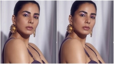 Kirti’s violet leather gown featured slip-in details, one cut-out detail at the midriff and one thigh high slit. (Instagram/@iamkirtikulhari) Kirti’s violet leather gown featured slip-in details, one cut-out detail at the midriff and one thigh high slit. (Instagram/@iamkirtikulhari)