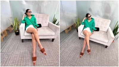 Hina Khan is a ‘serial chiller’ in casuals. Highlight of the look: The flats (Instagram/@realhinakhan) Hina Khan is a ‘serial chiller’ in casuals. Highlight of the look: The flats (Instagram/@realhinakhan)