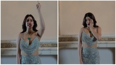 Janhvi Kapoor in a still from a funny video. Janhvi Kapoor in a still from a funny video.