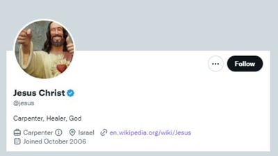 Screenshot of the verified 'Jesus Christ' account - @jesus. Screenshot of the verified 'Jesus Christ' account - @jesus.