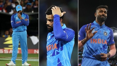 Rohit Sharma, Virat Kohli and Hardik Pandya after India's defeat to England (Getty/AP) Rohit Sharma, Virat Kohli and Hardik Pandya after India's defeat to England (Getty/AP)