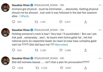 Gauahar Khan tweeted about Bigg Boss 16 contestants Archana Gautam and Shiv Thakare on Twitter. Gauahar Khan tweeted about Bigg Boss 16 contestants Archana Gautam and Shiv Thakare on Twitter.