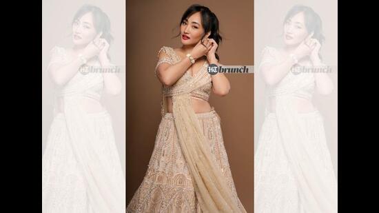 Chum says, “Little do the discriminators know that the eyes that they make fun of are the most beautiful thing about my face.”Outfit by bindaniofficial ; Jewellery by blingvineblingvine (Tushar Bhardwaj)