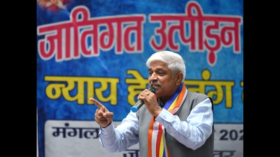 The BJP’s attacks resumed on Friday evening after Aadmi Party (AAP) MLA Rajendra Pal Gautam’s name figured in the list of 30 star campaigners for Delhi municipal elections (ANI) The BJP’s attacks resumed on Friday evening after Aadmi Party (AAP) MLA Rajendra Pal Gautam’s name figured in the list of 30 star campaigners for Delhi municipal elections (ANI)