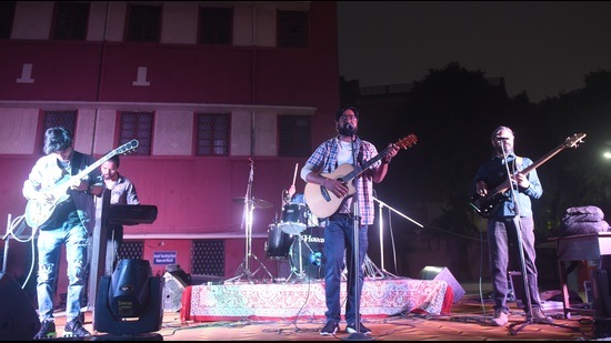 ‘The Musicians’ in action at St. Agnes’ Loreto Day School, in Lucknow, on Friday (HT Photo)
