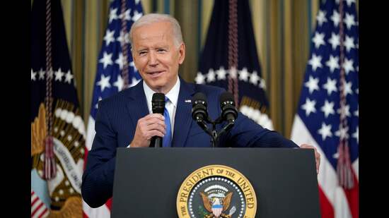 US President Joe Biden speaks during a press conference a day after the US midterm elections, from the State Dining Room of the White House in Washington, DC, November 9, 2022 (AFP)