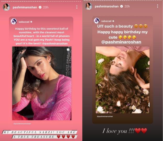 Saba Azad wished Pashmina Roshan with the sweetest birthday messages. Saba Azad wished Pashmina Roshan with the sweetest birthday messages.