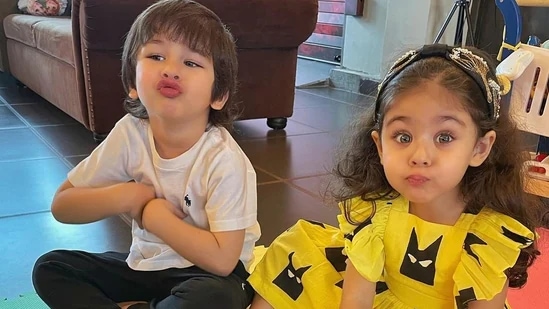 Taimur Ali Khan with Inaaya Naumi Kemmu during a family get-together. Taimur Ali Khan with Inaaya Naumi Kemmu during a family get-together.