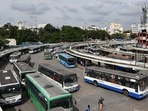 The Basavaraj Bommai-led government in Karnataka reportedly hired 2,400 BMTC buses and 2,100 KSRTC buses for PM Modi's events.((Photo by Samuel Rajkumar/ Hindustan Times)) The Basavaraj Bommai-led government in Karnataka reportedly hired 2,400 BMTC buses and 2,100 KSRTC buses for PM Modi's events.((Photo by Samuel Rajkumar/ Hindustan Times))