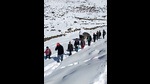 Voters moving through the snow to polling station at Chasak Bhatori in Pangi in Chamba district on Saturday. (HT Photo) Voters moving through the snow to polling station at Chasak Bhatori in Pangi in Chamba district on Saturday. (HT Photo)