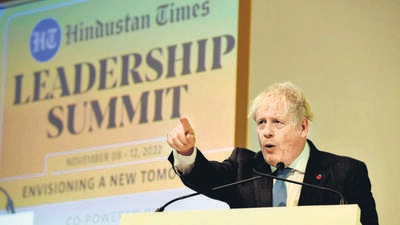 Former UK prime minister Boris Johnson at the HT Leadership Summit on Saturday. (HT Photo) Former UK prime minister Boris Johnson at the HT Leadership Summit on Saturday. (HT Photo)
