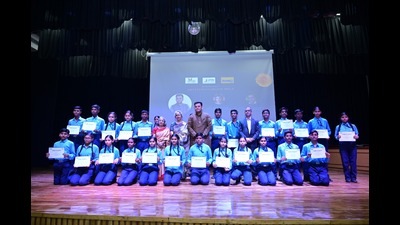 Three teams of Class VIII students from the Navsrijan Education Society, a school for underserved children, participated in the Shark Tank-like competition. (HT PHOTO) Three teams of Class VIII students from the Navsrijan Education Society, a school for underserved children, participated in the Shark Tank-like competition. (HT PHOTO)