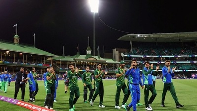 Pakistan players celebrating the victory over New Zealand in T20 World Cup 2022 semi-final. (Pakistan Cricket Twitter) Pakistan players celebrating the victory over New Zealand in T20 World Cup 2022 semi-final. (Pakistan Cricket Twitter)