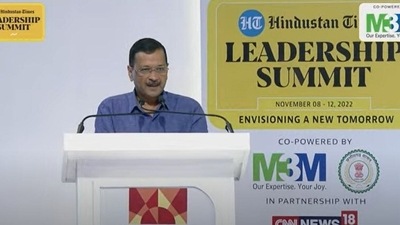 Delhi chief minister Arvind Kejriwal concluded the Summit. In his speech, he spoke about education and said, "You have to fix education if you want India to be the No.1 country in the world." (HT Photo)