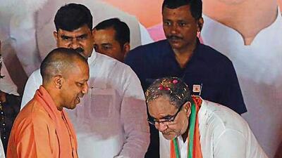 Uttar Pradesh BJP chief Bhupendra Singh Chaudhary with chief minister Yogi Adityanath. (FILE PHOTO) Uttar Pradesh BJP chief Bhupendra Singh Chaudhary with chief minister Yogi Adityanath. (FILE PHOTO)
