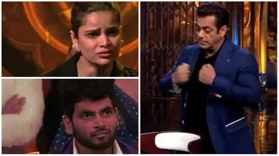 Archana Gautam, Shiv Thakare and Salman Khan in stills from Bigg Boss 16 promo.