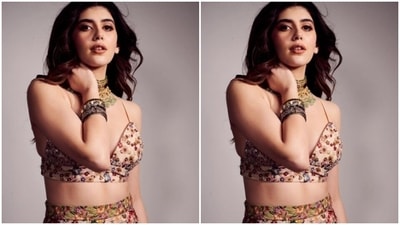 In a stunning golden neck choker with green stones from the shelves of Neety Singh Jewellery, Sanjana further accessorised her look for the day.  (Instagram/@sanjanasanghi96)