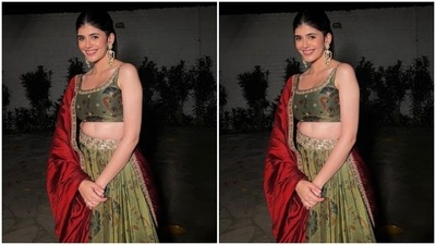 Sanjana’s fashion diaries are getting better by the day. A few days back, the actor shared a set of pictures of herself decked in a green and red lehenga.  (Instagram/@sanjanasanghi96)