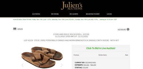 Steve Jobs sandals on auction at Julien's Auction. (Julien's Auction)