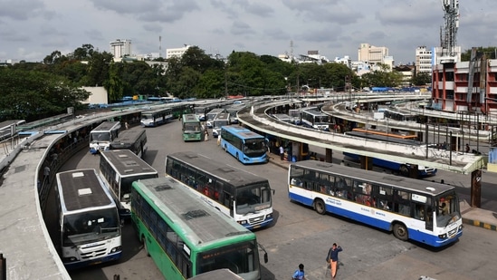 The Basavaraj Bommai-led government in Karnataka reportedly hired 2,400 BMTC buses and 2,100 KSRTC buses for PM Modi's events.((Photo by Samuel Rajkumar/ Hindustan Times))