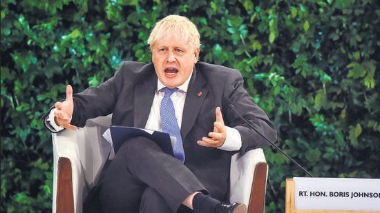 Boris Johnson at the 20th Hindustan Times Leadership Summit. (Raj K Raj/HT Photo)