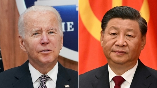 US president Joe Biden and China's president Xi Jinping are seen.(AFP)