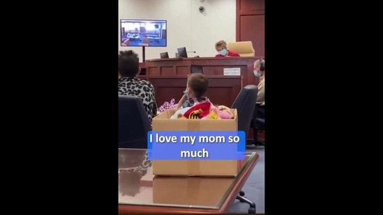 Little boy telling the adoption court about how much he loves his new mom, and that she is the best mom he ever had. (Instagram/@majicallynews)