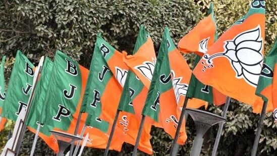 BJP flags at the party headquarter in New Delhi.(HT File Photo)