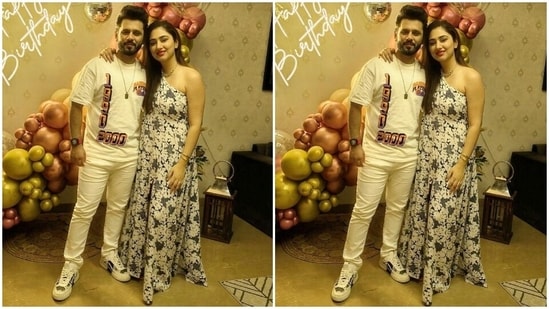The first picture in the post shows Disha flaunting the printed one-shoulder dress she wore for the birthday celebrations, the second shows her hugging Rahul as he gazes lovingly at her, and the third shows the couple posing for the camera. (Instagram)