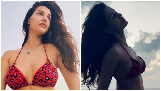 Disha Patani stuns in a sultry red printed bikini for new photoshoot. (Instagram)