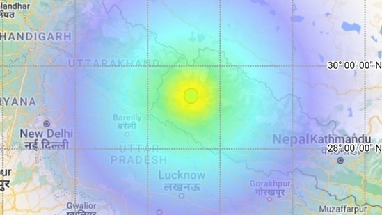 A graphic depicts the earthquake of Magnitude: 5.4 that occurred on Saturday evening,(National Center for Seismology)