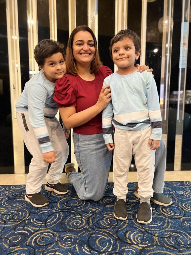 Priyanka Sharma and her sons Priyanka Sharma and her sons