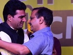 (File) Aam Aadmi Party (AAP) chief, and Delhi chief minister, Arvind Kejriwal (R) greets Isudan Gadhvi after he was named as party's chief ministerial candidate in Gujarat(AFP) (File) Aam Aadmi Party (AAP) chief, and Delhi chief minister, Arvind Kejriwal (R) greets Isudan Gadhvi after he was named as party's chief ministerial candidate in Gujarat(AFP)