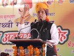 Rajnath Singh addressing an event in Haryana's Jhajjar. (Twitter) 
