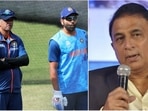 Rahul Dravid (extreme left) with Rohit Sharma; Sunil Gavaskar (ANI/File) Rahul Dravid (extreme left) with Rohit Sharma; Sunil Gavaskar (ANI/File)