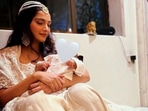 Sonam Kapoor and her son Vayu Kapoor Ahuja during Diwali 2022.