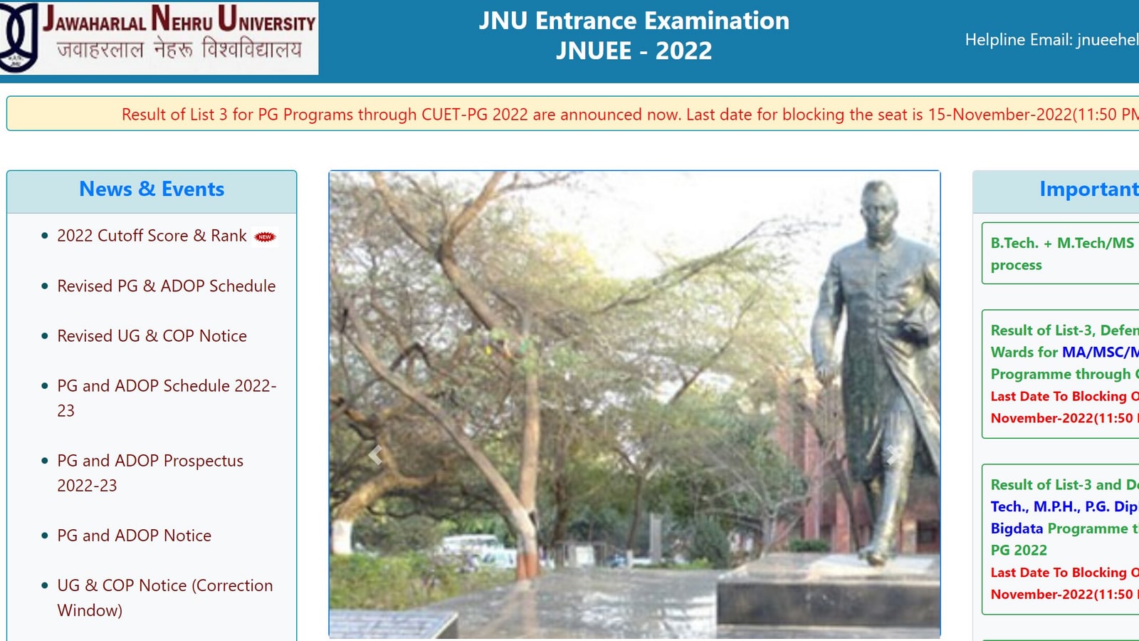 JNU PG Admission 2022 third merit list out at jnuee.jnu.ac.in, get link