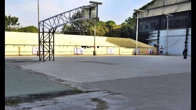 The two outdoor basketball courts at Guru Nanak Stadium were established in 1981. (Harvinder Singh/HT)