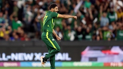 Shaheen Afridi, Haris Rauf and Naseem Shah combined as Pakistan took three wickets in the powerplay. (ANI) Shaheen Afridi, Haris Rauf and Naseem Shah combined as Pakistan took three wickets in the powerplay. (ANI)