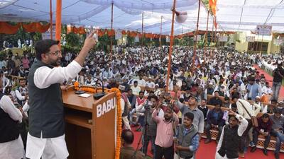 Uttar Pradesh minister Danish Azad Ansari at a BJP outreach meet for the minorities in Bareilly on Sunday. (PTI PHOTO)