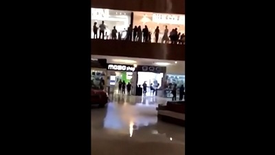 The band is performing the Titanic theme song as water cascades in from the ceiling in a shopping mall in Mexico. (Reddit/@ZestycloseBack3092) The band is performing the Titanic theme song as water cascades in from the ceiling in a shopping mall in Mexico. (Reddit/@ZestycloseBack3092)