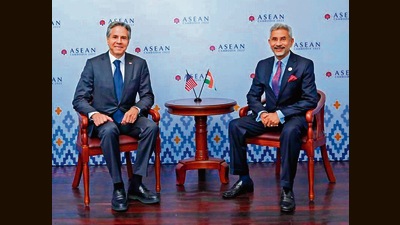 External affairs minister S Jaishankar with US Secretary of State Antony Blinken on Sunday. (PTI) External affairs minister S Jaishankar with US Secretary of State Antony Blinken on Sunday. (PTI)