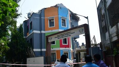 Mumbai, India - November 02, 2022: Three persons injured and two cars damaged after a level 1 blaze broke out early morning in the kitchen of a ground-plus-two-floor Chhabildas English Medium School (CBSE) building due to an LPG cylinder blast, on Akashikar Path, Dadar, in Mumbai, India, on Wednesday, November 02, 2022. (Photo by Bhushan Koyande/HT Photo) (HT PHOTO) Mumbai, India - November 02, 2022: Three persons injured and two cars damaged after a level 1 blaze broke out early morning in the kitchen of a ground-plus-two-floor Chhabildas English Medium School (CBSE) building due to an LPG cylinder blast, on Akashikar Path, Dadar, in Mumbai, India, on Wednesday, November 02, 2022. (Photo by Bhushan Koyande/HT Photo) (HT PHOTO)