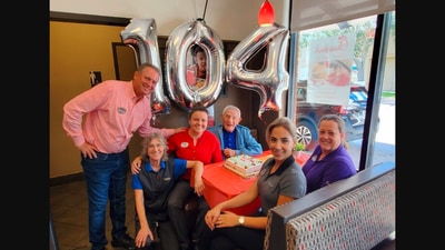 The image shows the eatery celebrating 104th birthday of a regular customer. (Facebook/@CFAOldsmar)
