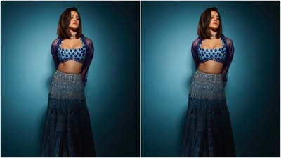 Nushrratt further teamed her blouse with a long flowy blue skirt featuring embroidery work in pastel blue shade. In a sheer silk blue shrug around her shoulders, she completed her look for the day. (Instagram/@nushrrattbharuccha) Nushrratt further teamed her blouse with a long flowy blue skirt featuring embroidery work in pastel blue shade. In a sheer silk blue shrug around her shoulders, she completed her look for the day. (Instagram/@nushrrattbharuccha)