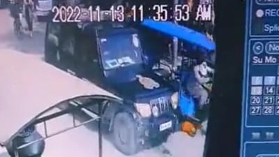 Screengrab from viral video of the accident. (Courtesy: Twitter/@Benarasiyaa) Screengrab from viral video of the accident. (Courtesy: Twitter/@Benarasiyaa)